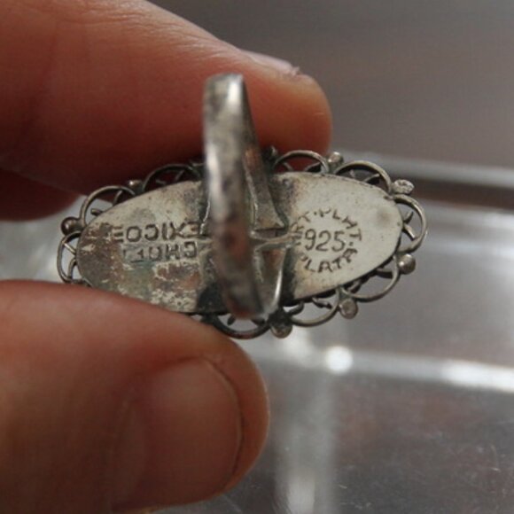 Abalone Mexico Silver Plate Filigree Ring Size 5.25 - Picture 7 of 10